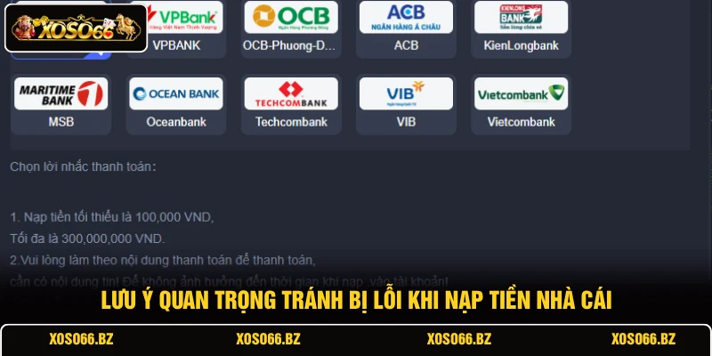 Lưu ý quan trọng tránh bị lỗi khi nạp tiền nhà cái